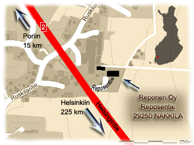 Reponen Oy sijaitsee aivan Valtatie 2 varrella, 15 km Porista Helsinkiin päin